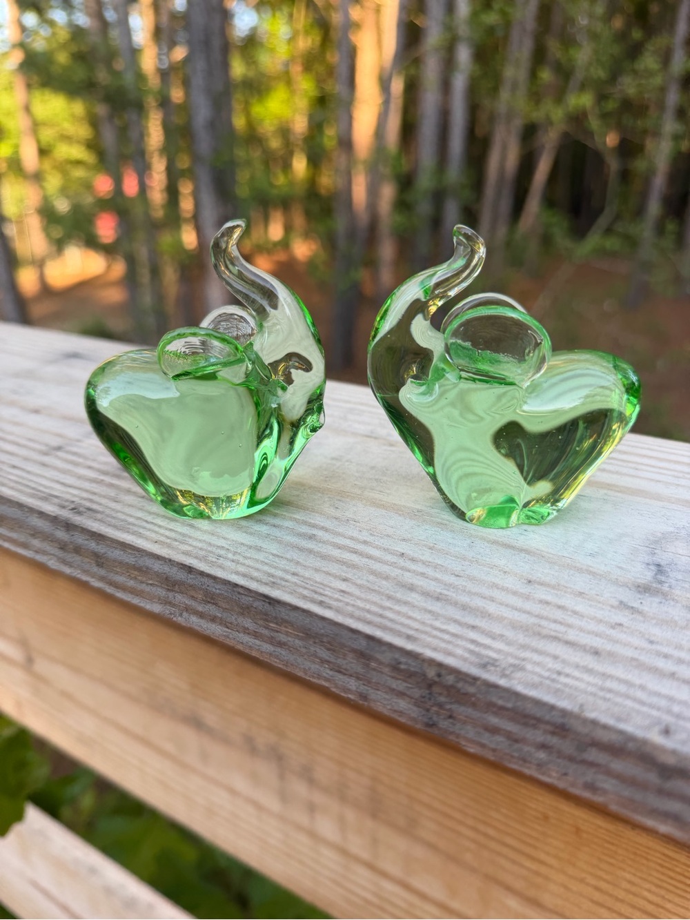Vintage Pair of Green Glass Elephant Figurines